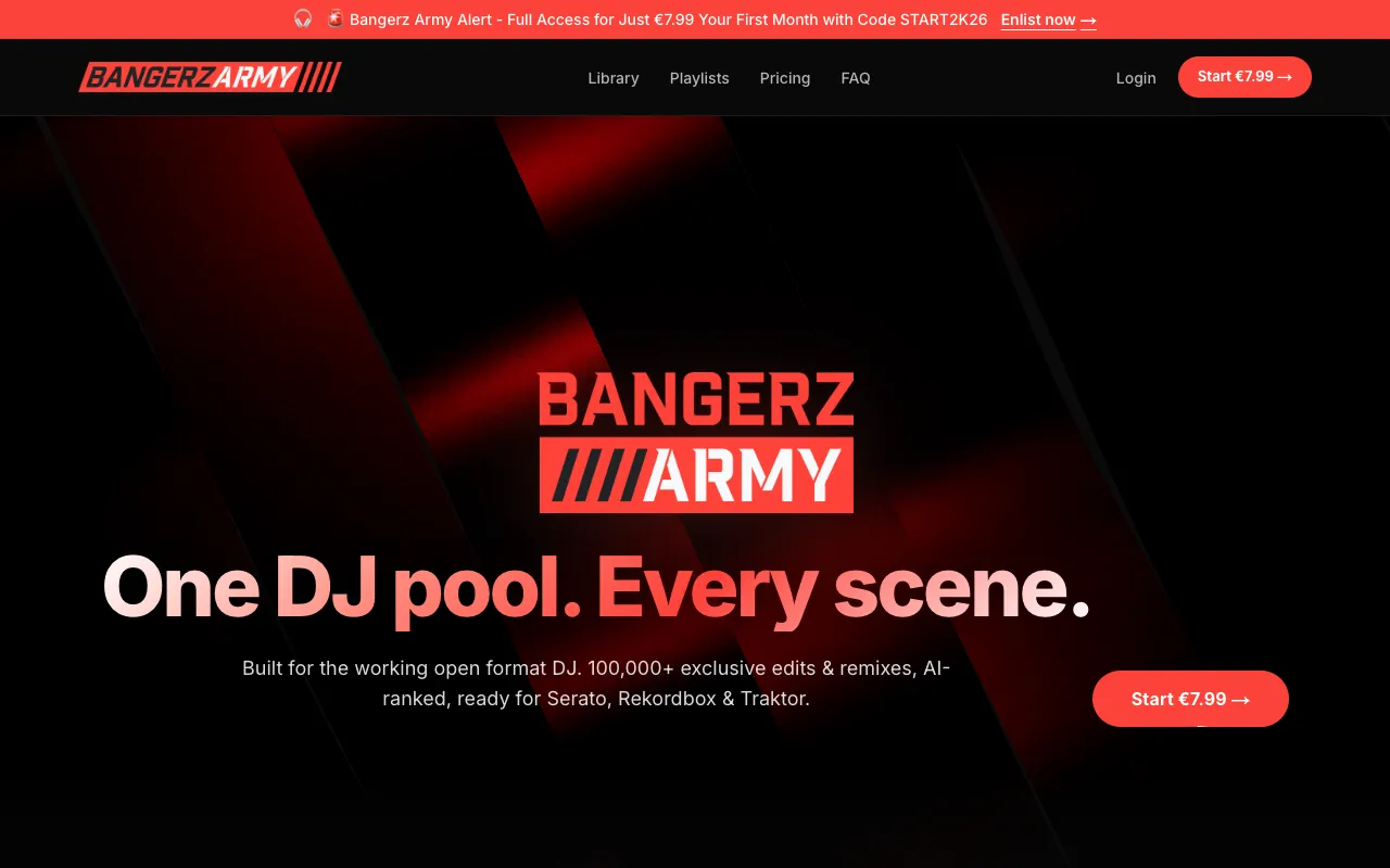 The Bangerz Army - marketing site home page as it renders today